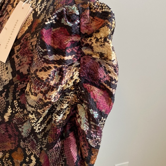 Rebecca Taylor Silk  Snakeprint Mock Neck Blouse - Picture 6 of 12